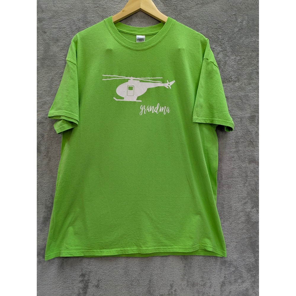 Casual Graphic T-Shirt Women XL Lime Green Grandma Helicopter Aviation Tee